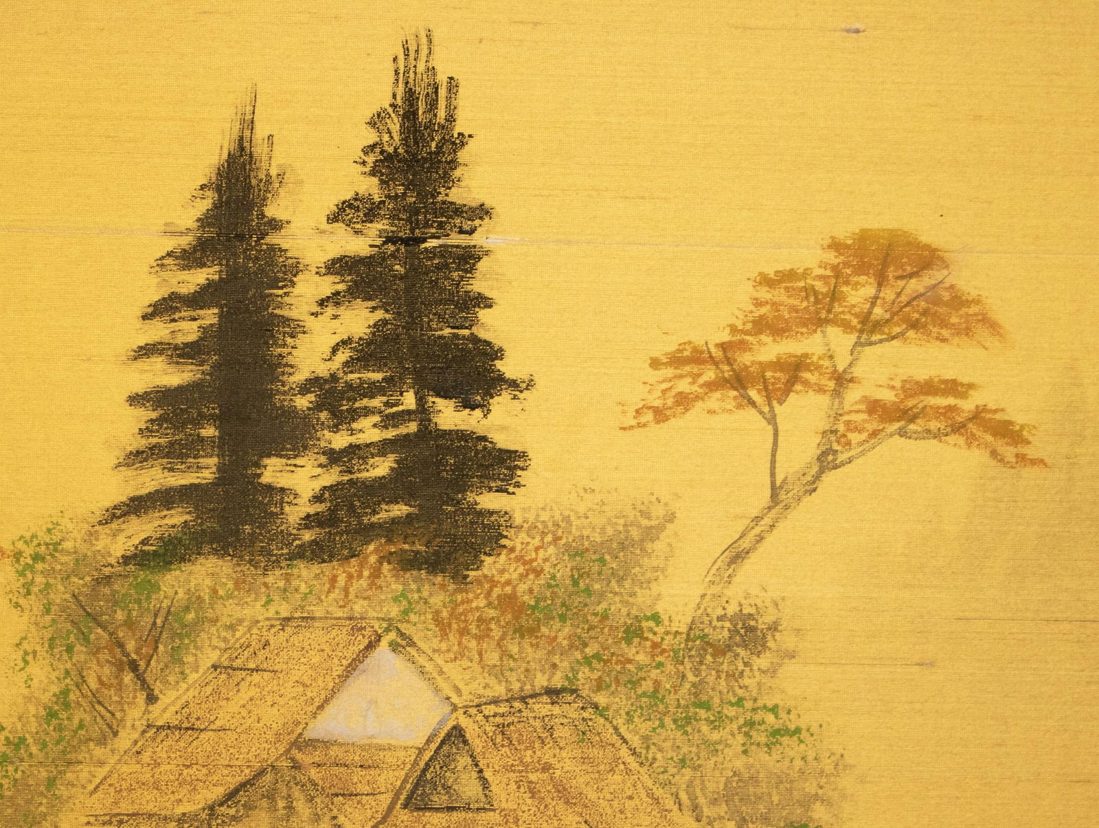1960s ShÅwa Era Japanese 3-Panel Byobu Screen "Landscape With Mountain and Trees" - 9