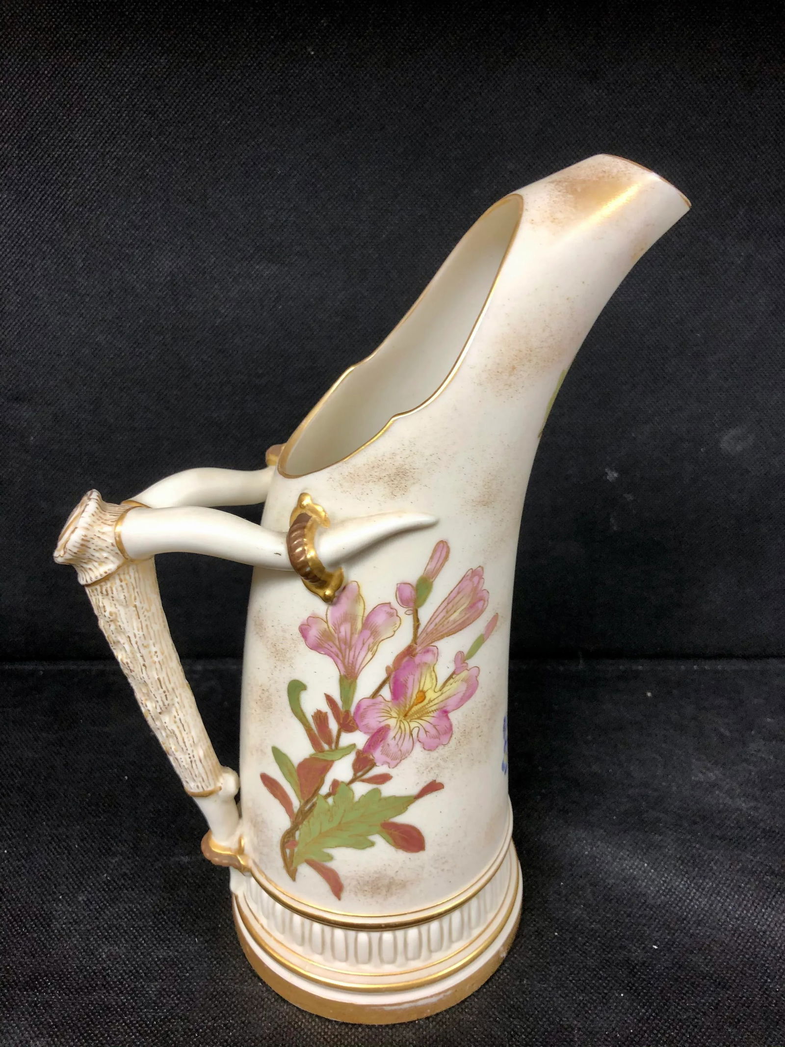 Royal Worcester Antique Porcelain Antler Handled Pitcher - 11