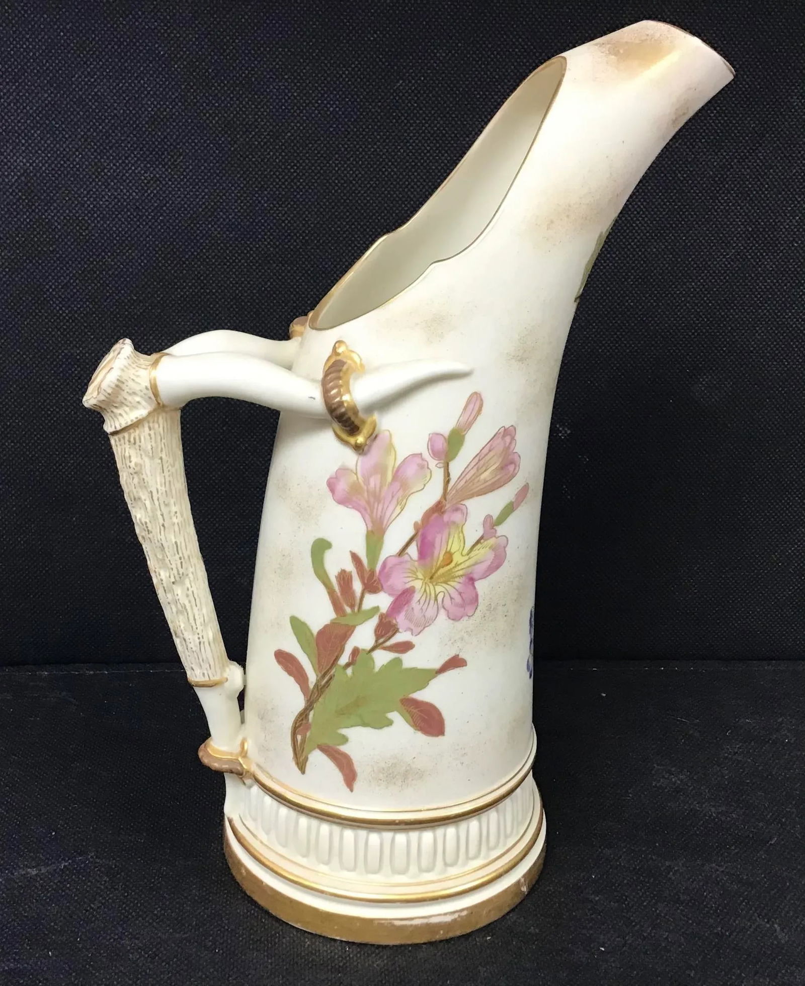 Royal Worcester Antique Porcelain Antler Handled Pitcher - 3