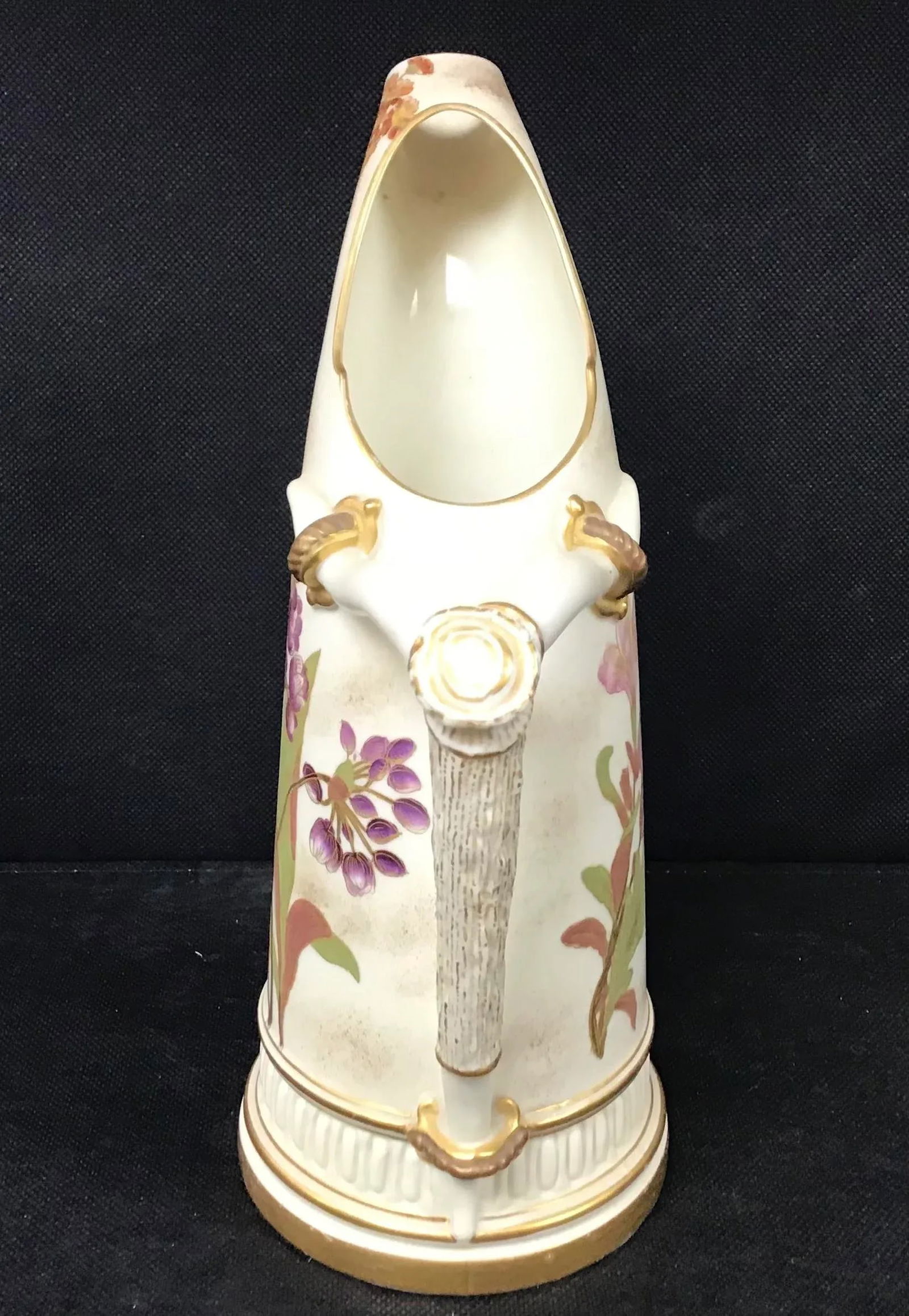Royal Worcester Antique Porcelain Antler Handled Pitcher - 4