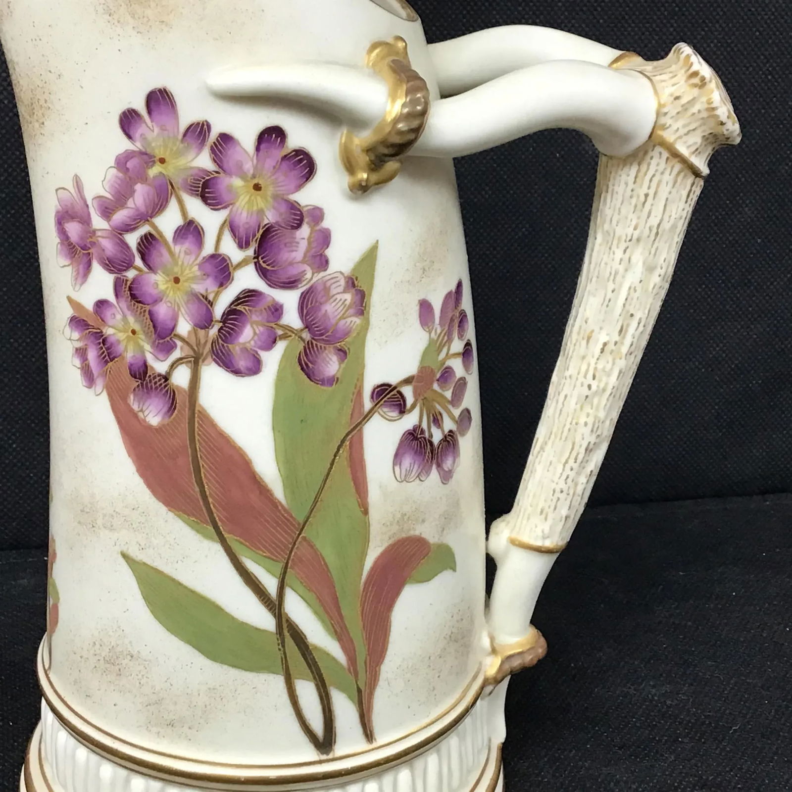 Royal Worcester Antique Porcelain Antler Handled Pitcher - 5