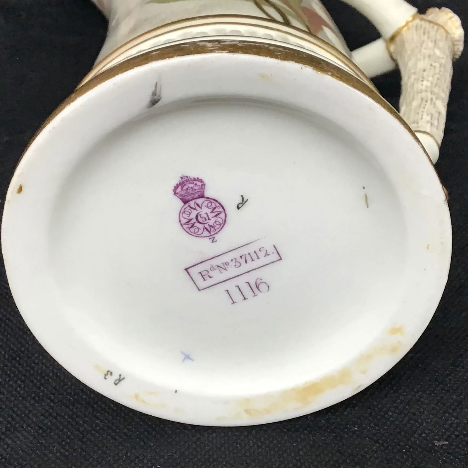 Royal Worcester Antique Porcelain Antler Handled Pitcher - 7