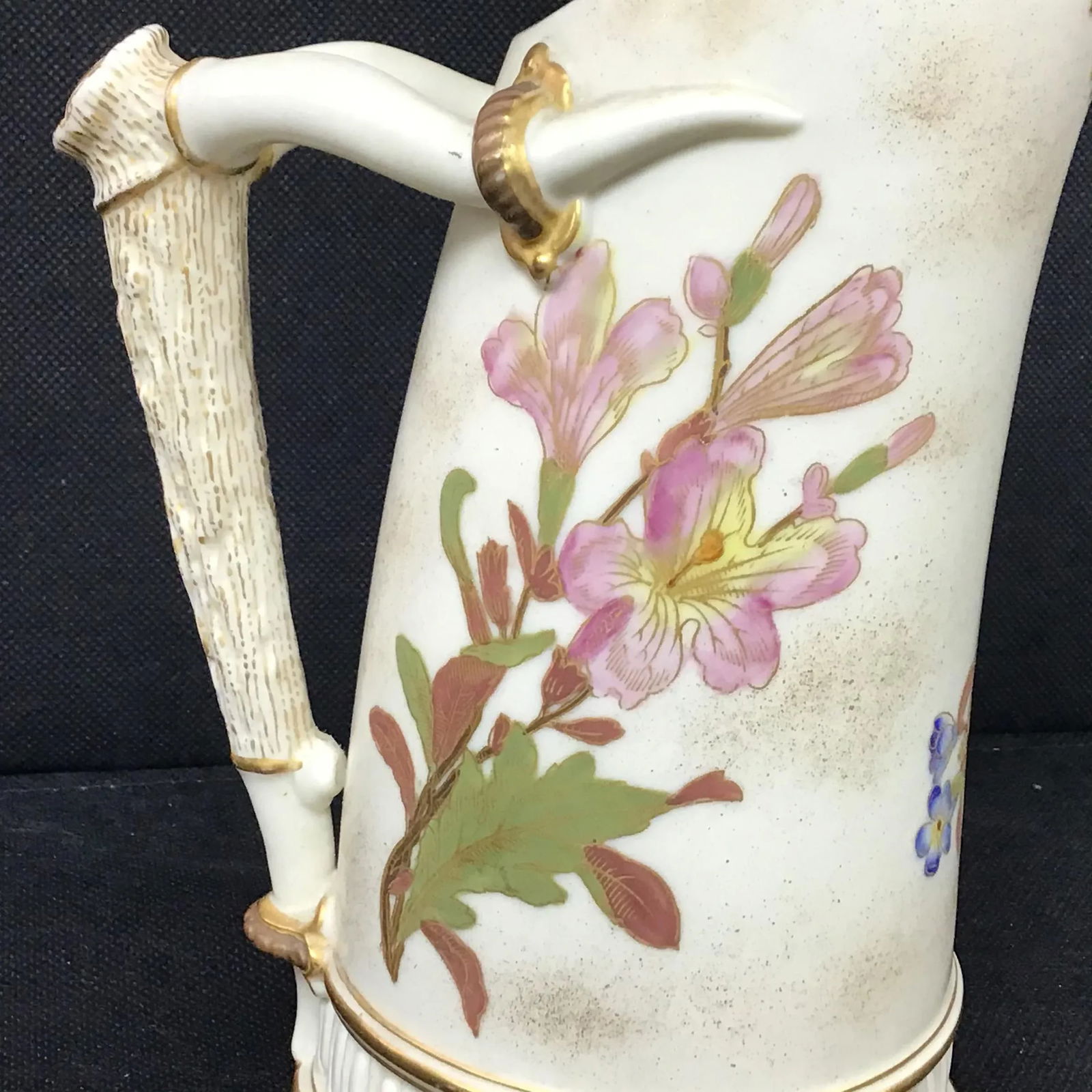 Royal Worcester Antique Porcelain Antler Handled Pitcher - 8