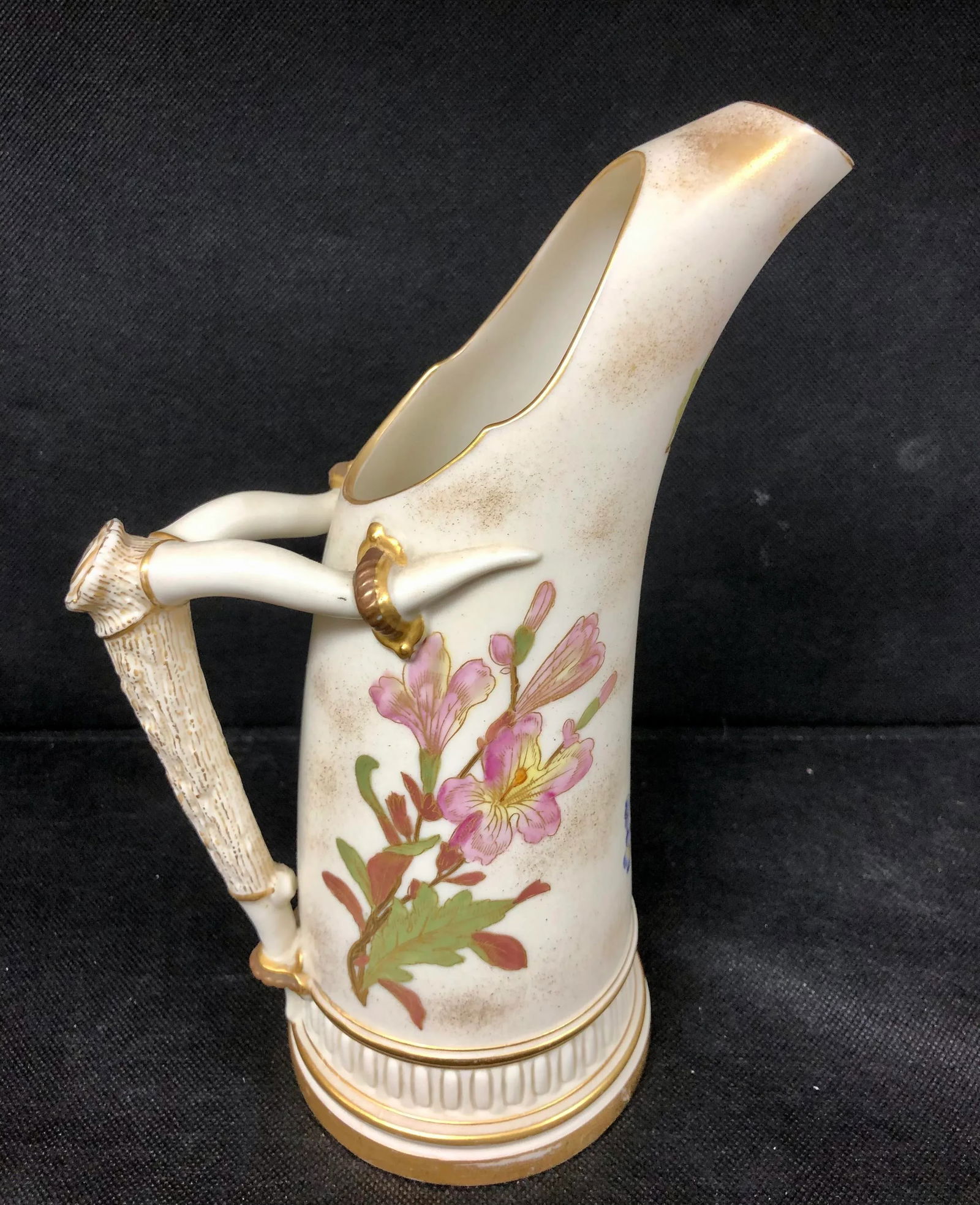 Royal Worcester Antique Porcelain Antler Handled Pitcher - 9