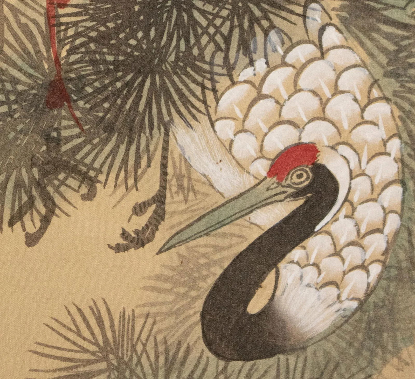 C. 1960s Small Asian Painted Screen "Red-Crowned Cranes and Big Old Pine Tree" - 14
