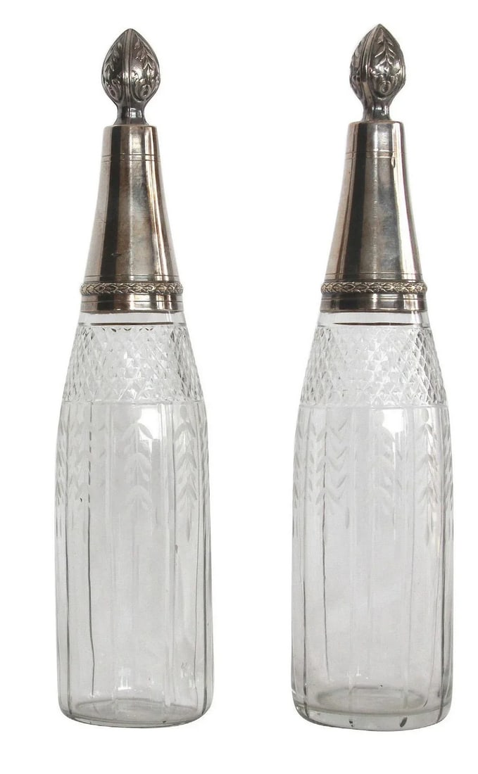 Antique French Paul Ferrante Crystal and Silver Cruets - Set of 2 (1 of 3)