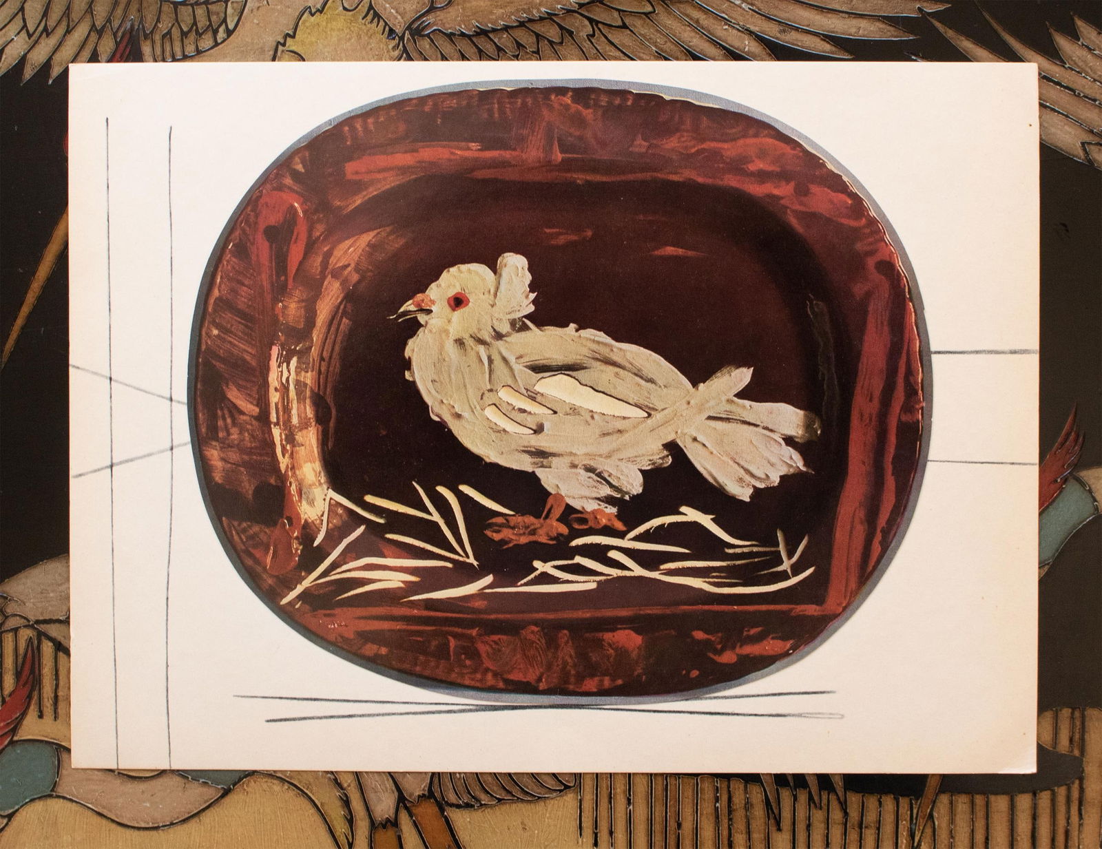 1955 Vintage Print of Picasso's Ceramic Platter, "Dove" - 3