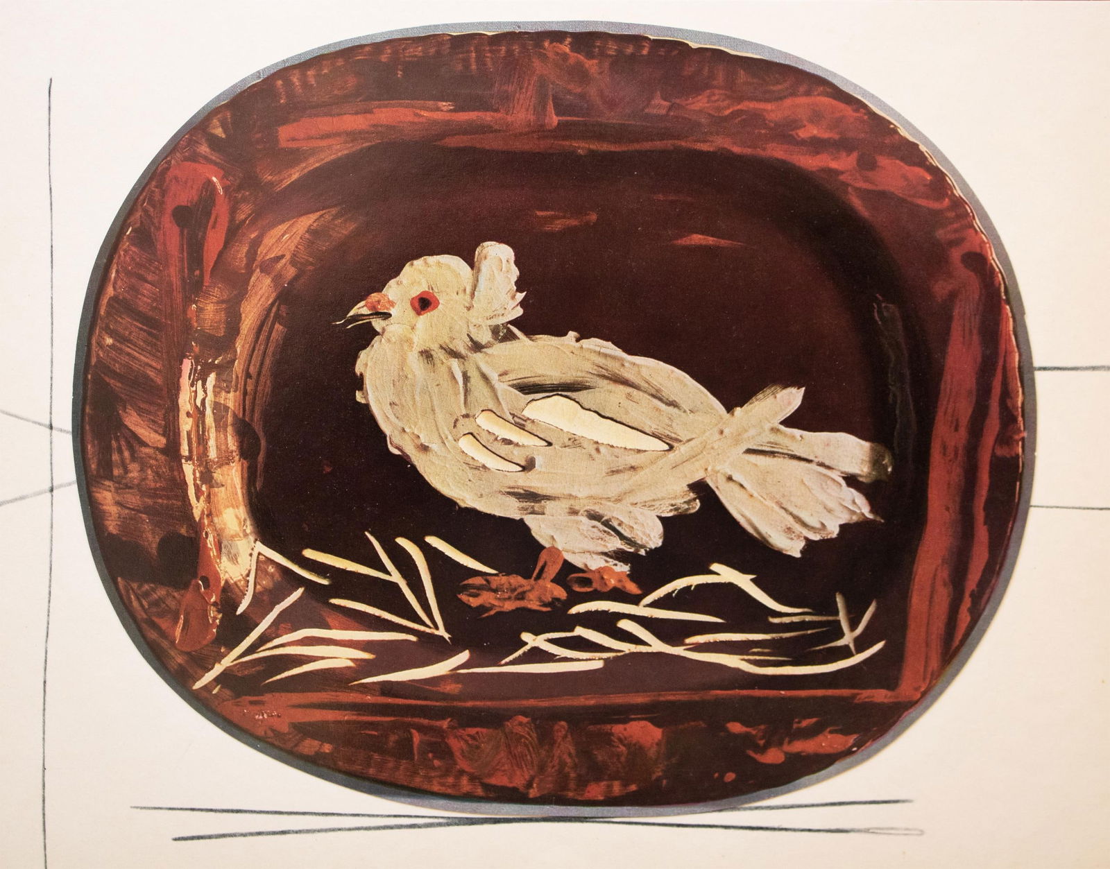 1955 Vintage Print of Picasso's Ceramic Platter, "Dove" - 5