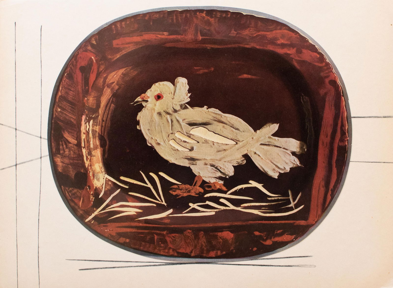 1955 Vintage Print of Picasso's Ceramic Platter, "Dove" - 6