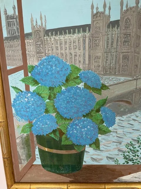 1950s Trompe l'Oeil Window Scene of London Acrylic Painting by Denys Fitz-Patrick, Framed - 3