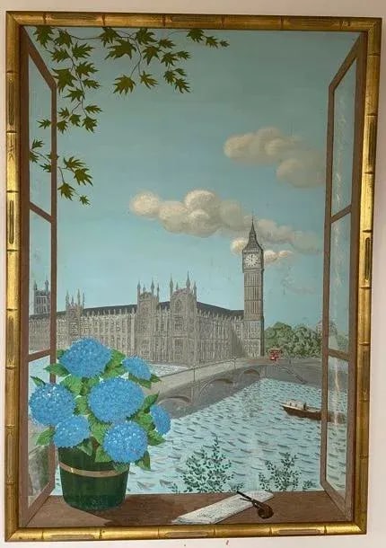 1950s Trompe l'Oeil Window Scene of London Acrylic Painting by Denys Fitz-Patrick, Framed - 5