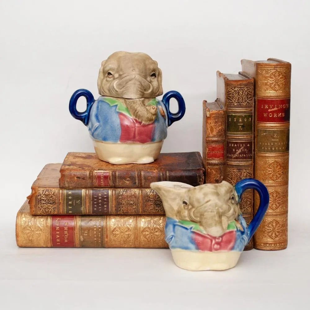 1947 Japanese Decorative Crackle Glaze Ceramic Elephant Set - a Pair - 2