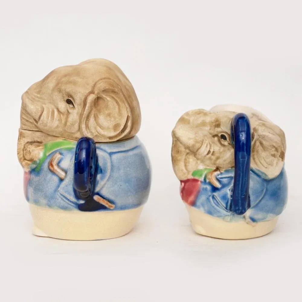 1947 Japanese Decorative Crackle Glaze Ceramic Elephant Set - a Pair - 5