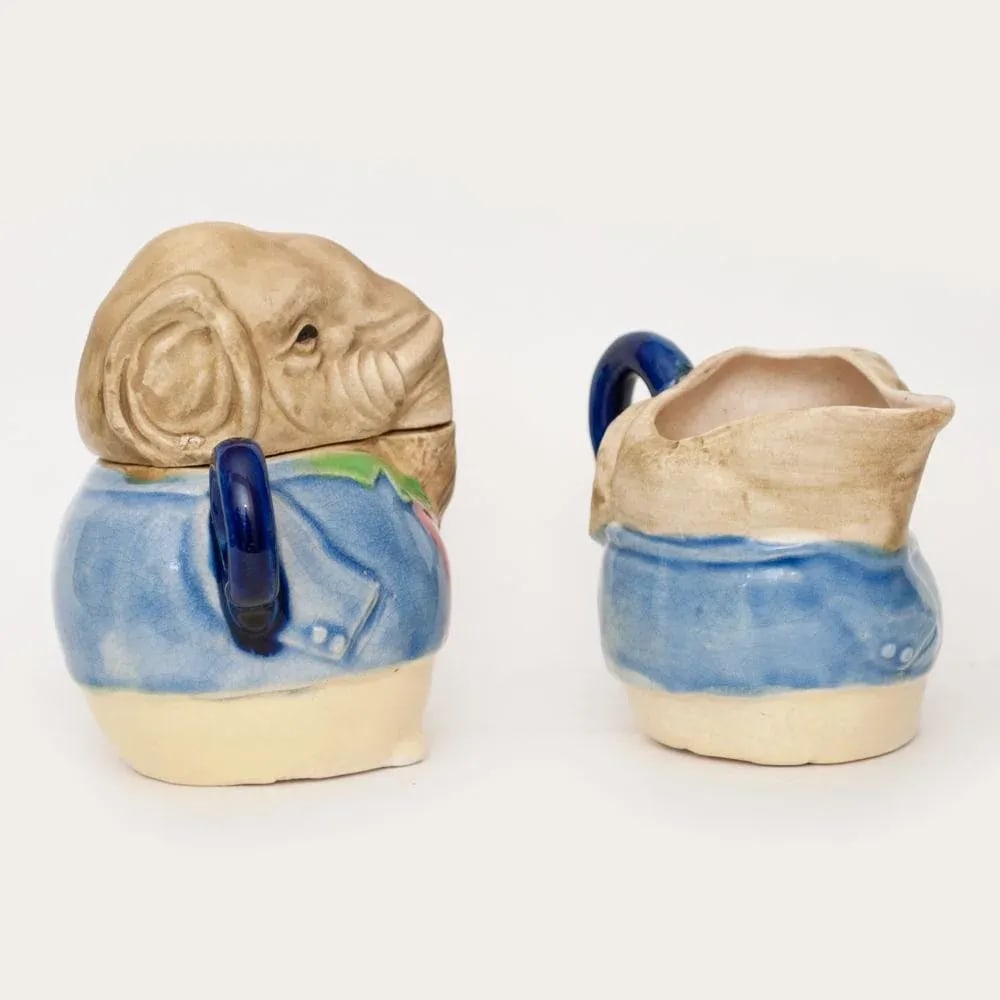 1947 Japanese Decorative Crackle Glaze Ceramic Elephant Set - a Pair - 8