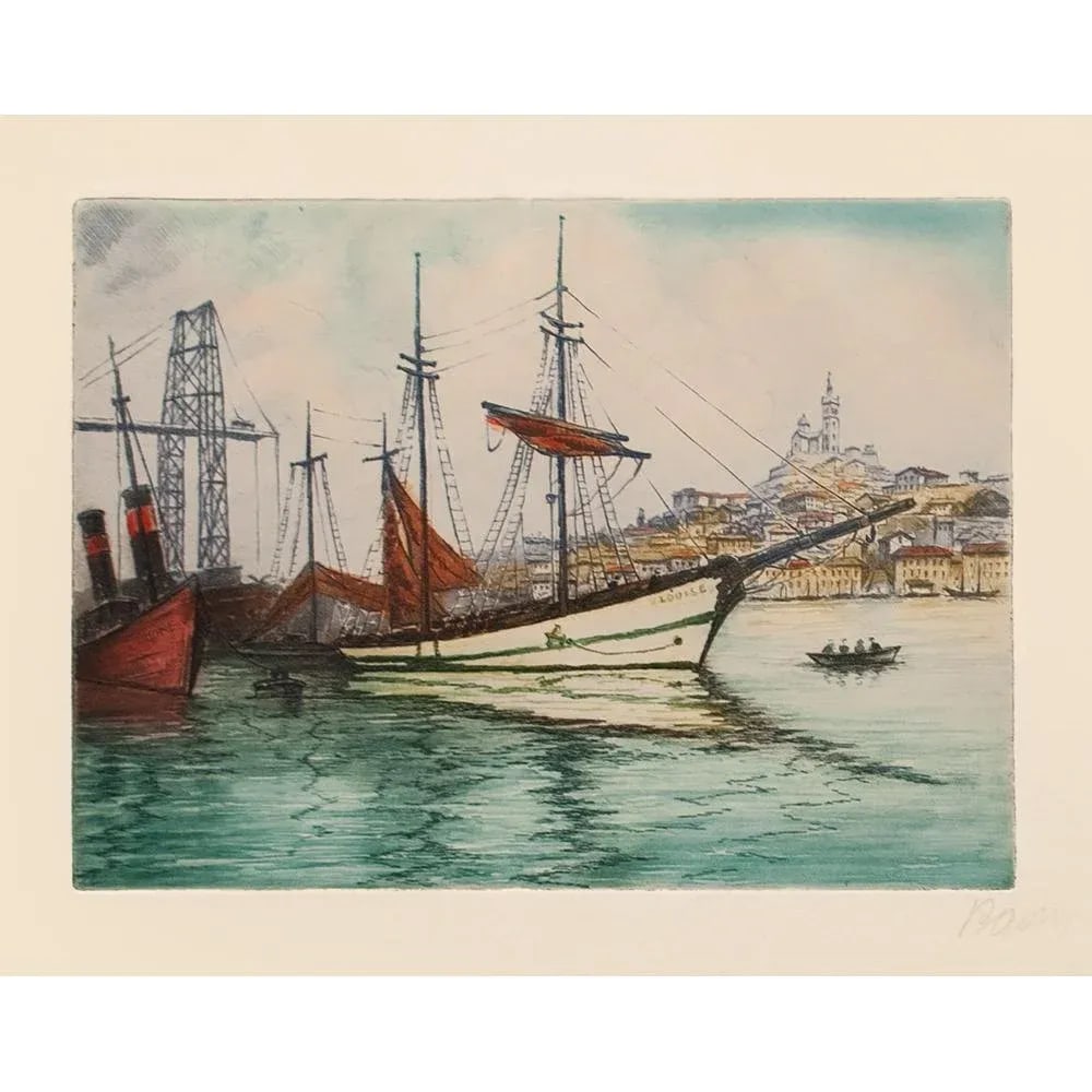 C. 1900s Marcel J. Baron "Venice, Grand Canal", Original Hand Colored Impressionist Etching, Signed - 2