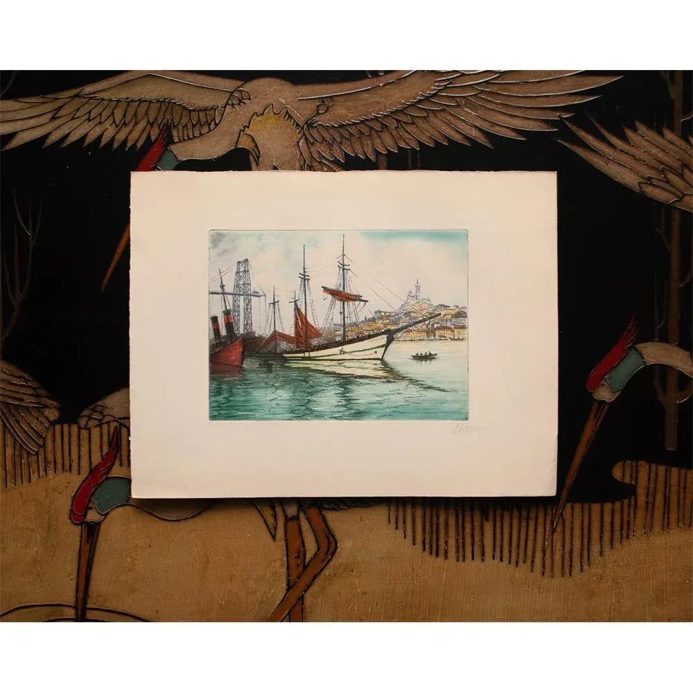 C. 1900s Marcel J. Baron "Venice, Grand Canal", Original Hand Colored Impressionist Etching, Signed - 4