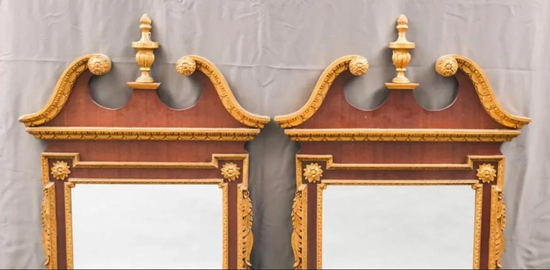 20th Century Chippendale Style Mirrors in Mahogany and Gilt - A Pair - 2