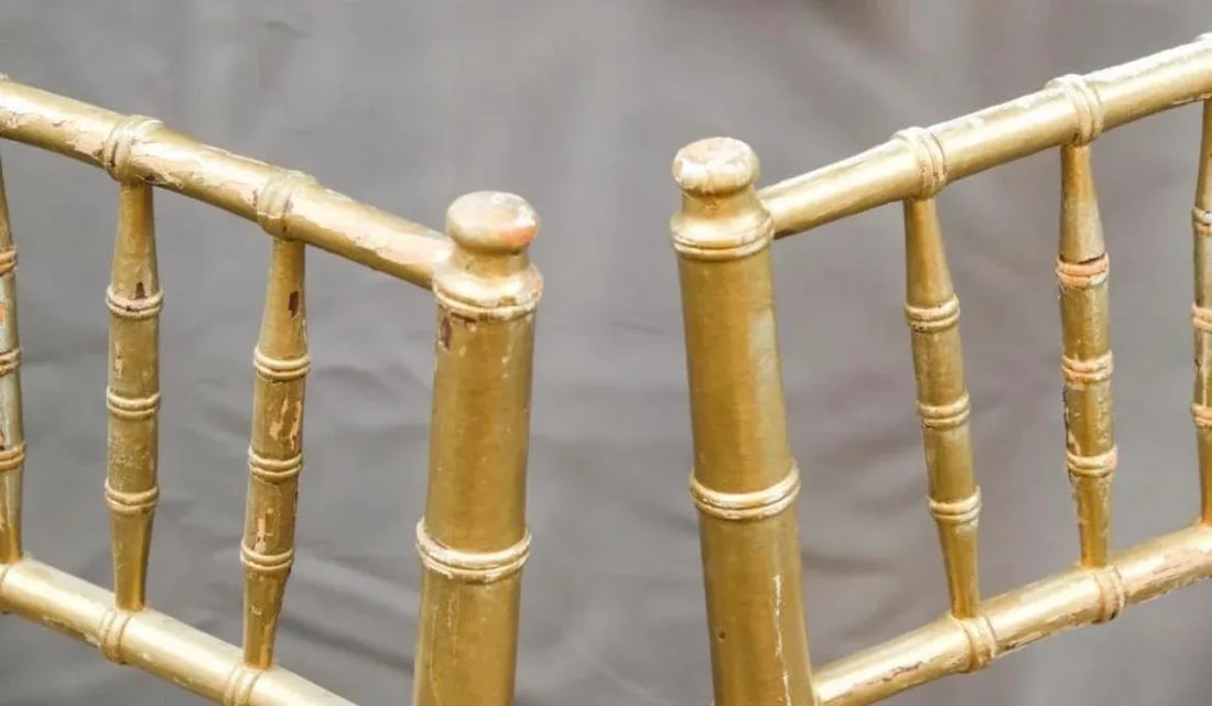 19th Century Woven Rush Seat With Faux Leopard Print Cushions Faux Bamboo Gilt Ballroom Chairs - a P - 10