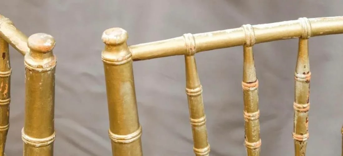 19th Century Woven Rush Seat With Faux Leopard Print Cushions Faux Bamboo Gilt Ballroom Chairs - a P - 8