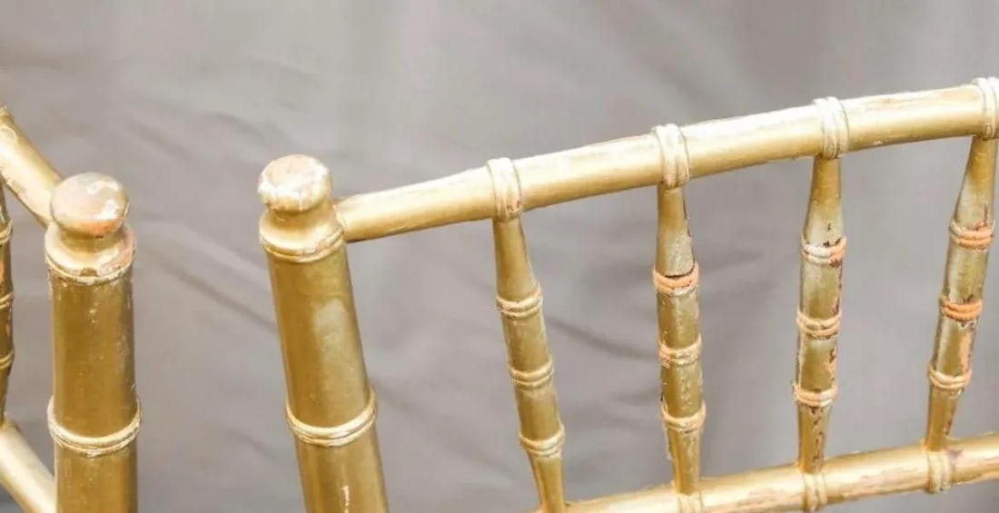 19th Century Woven Rush Seat With Faux Leopard Print Cushions Faux Bamboo Gilt Ballroom Chairs - a P - 9