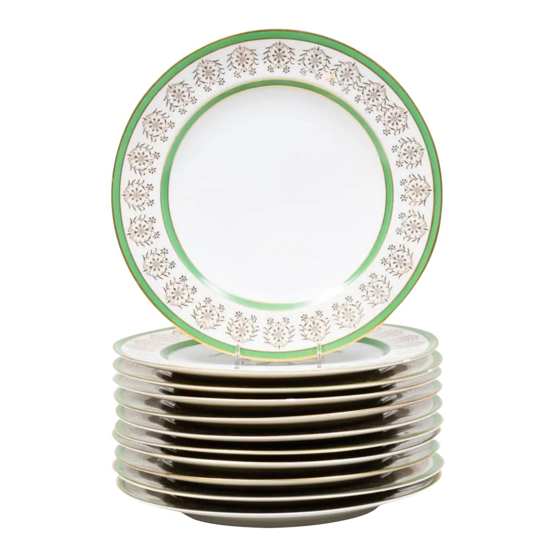 Vintage Green and Gold French Haviland Limoges Dinner Plates- Set of 11 (1 of 9)