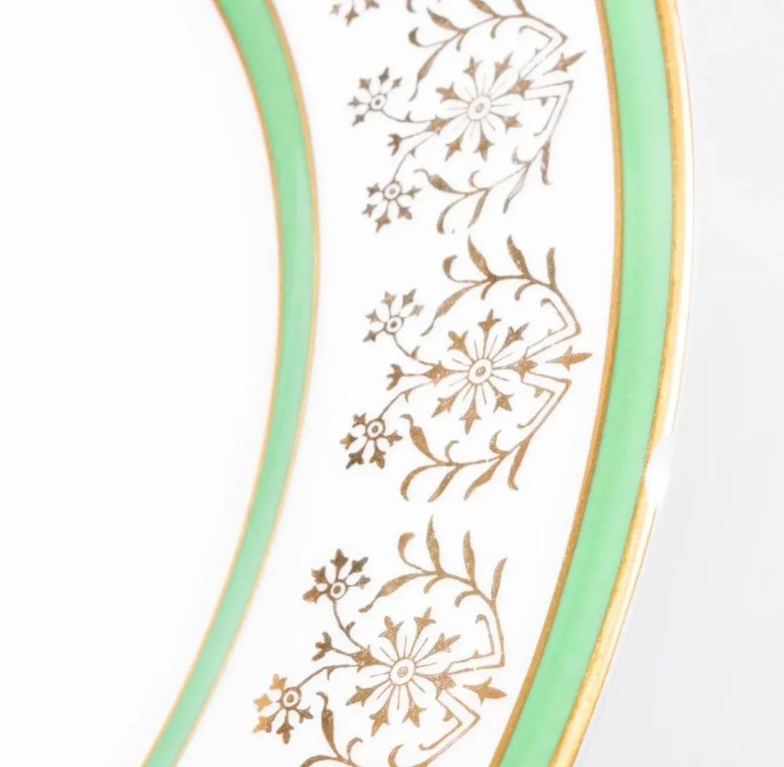 Vintage Green and Gold French Haviland Limoges Dinner Plates- Set of 11 - 5