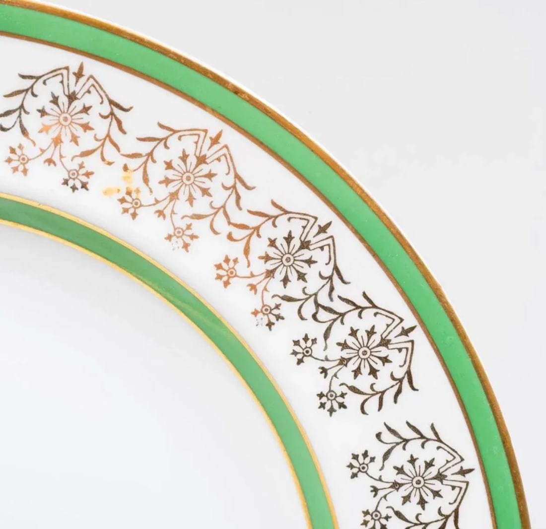 Vintage Green and Gold French Haviland Limoges Dinner Plates- Set of 11 - 7