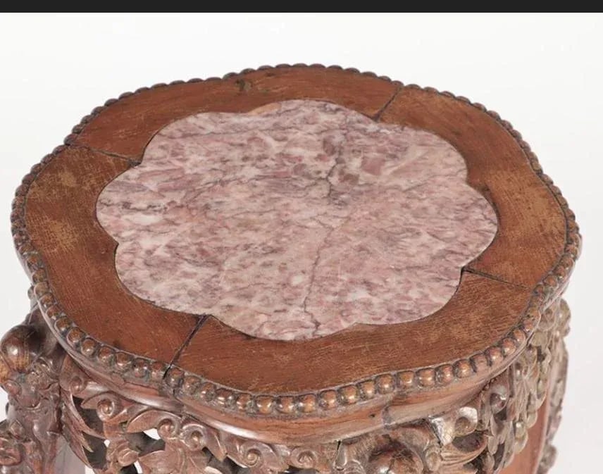 Carved Antique Hardwood and Marble Pedestal Stand 19th Century - 4