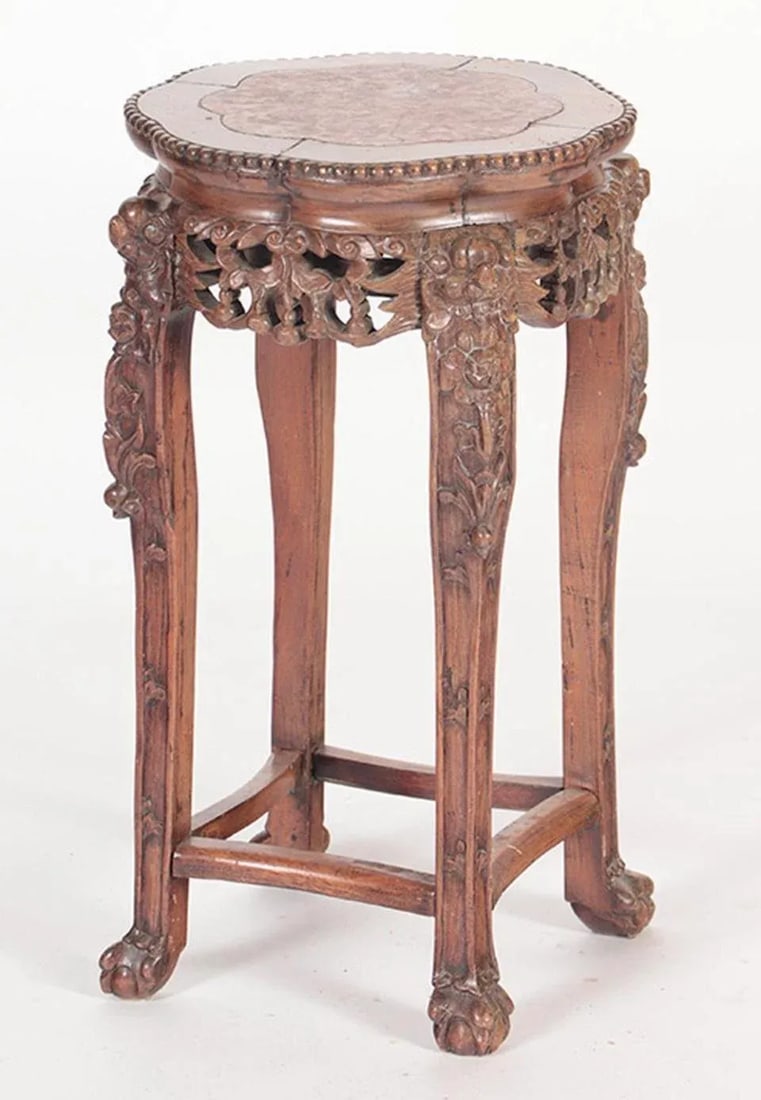 Carved Antique Hardwood and Marble Pedestal Stand 19th Century - 5