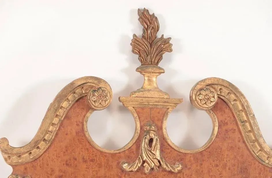 Georgian Style Burl Wood and Gilt Decorated Mirror Circa 1950 - 2