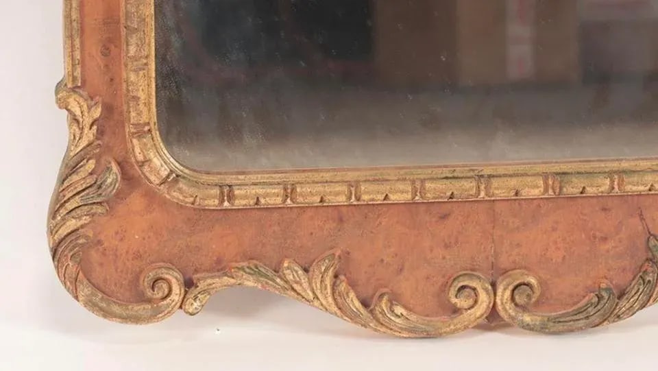 Georgian Style Burl Wood and Gilt Decorated Mirror Circa 1950 - 3