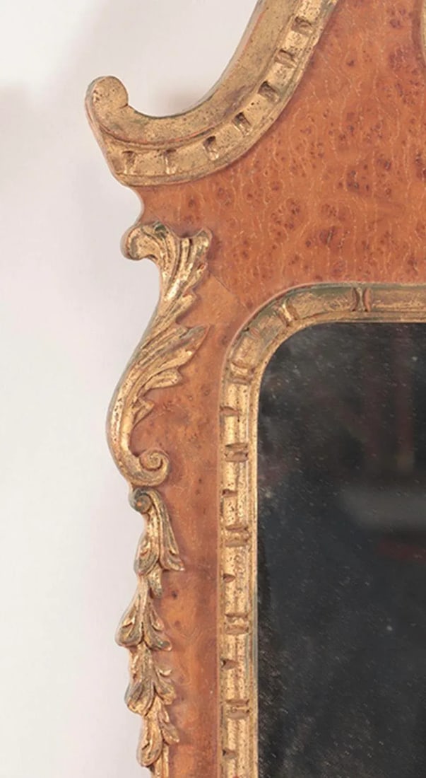 Georgian Style Burl Wood and Gilt Decorated Mirror Circa 1950 - 4