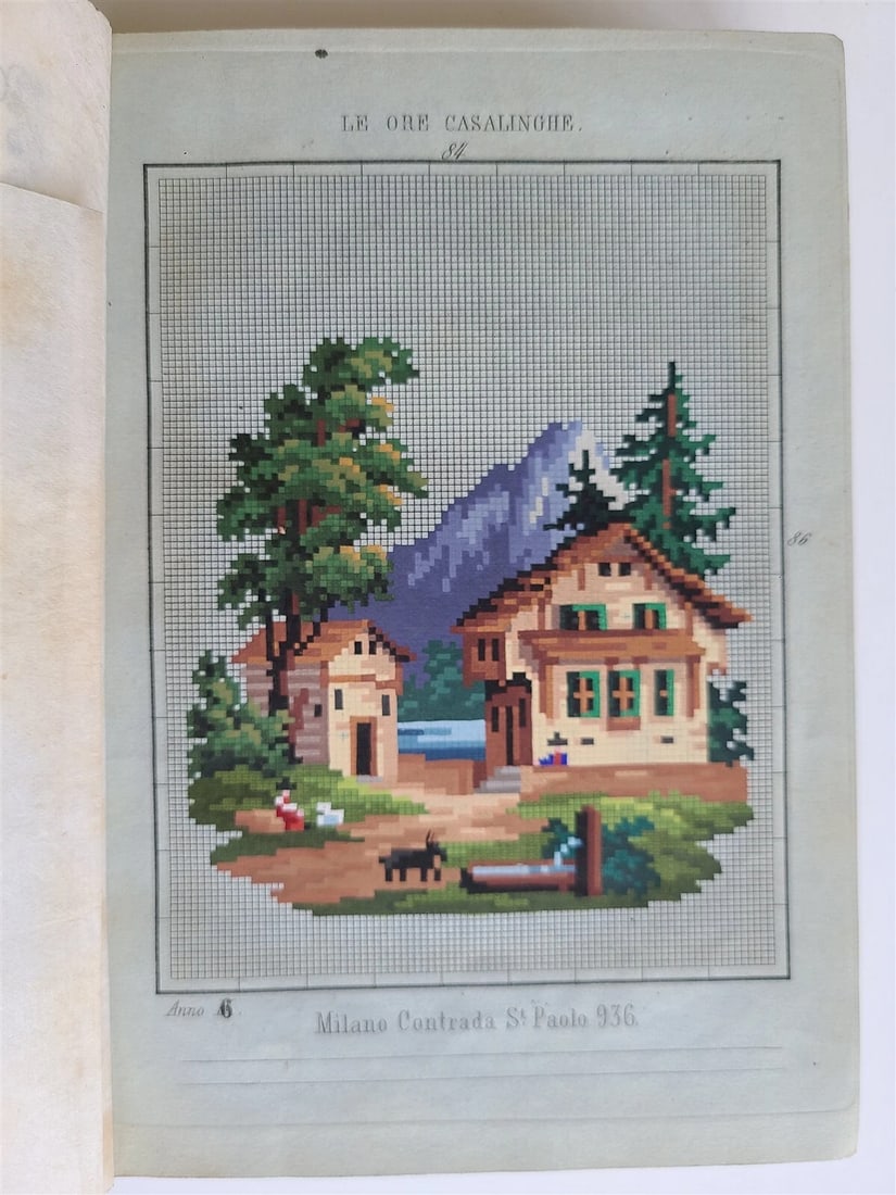 1856 LE ORE CASALINGHE antique FASHION DESIGNS ILLUSTRATED in ITALIAN: Title: 1856 LE ORE CASALINGHE antique FASHION DESIGNS ILLUSTRATED in ITALIAN Description: 1856 LE ORE CASALINGHE [MILANO]; 1856 Size 5 3/4 by 7 3/4" Original half leather over cloth boards Gilt title