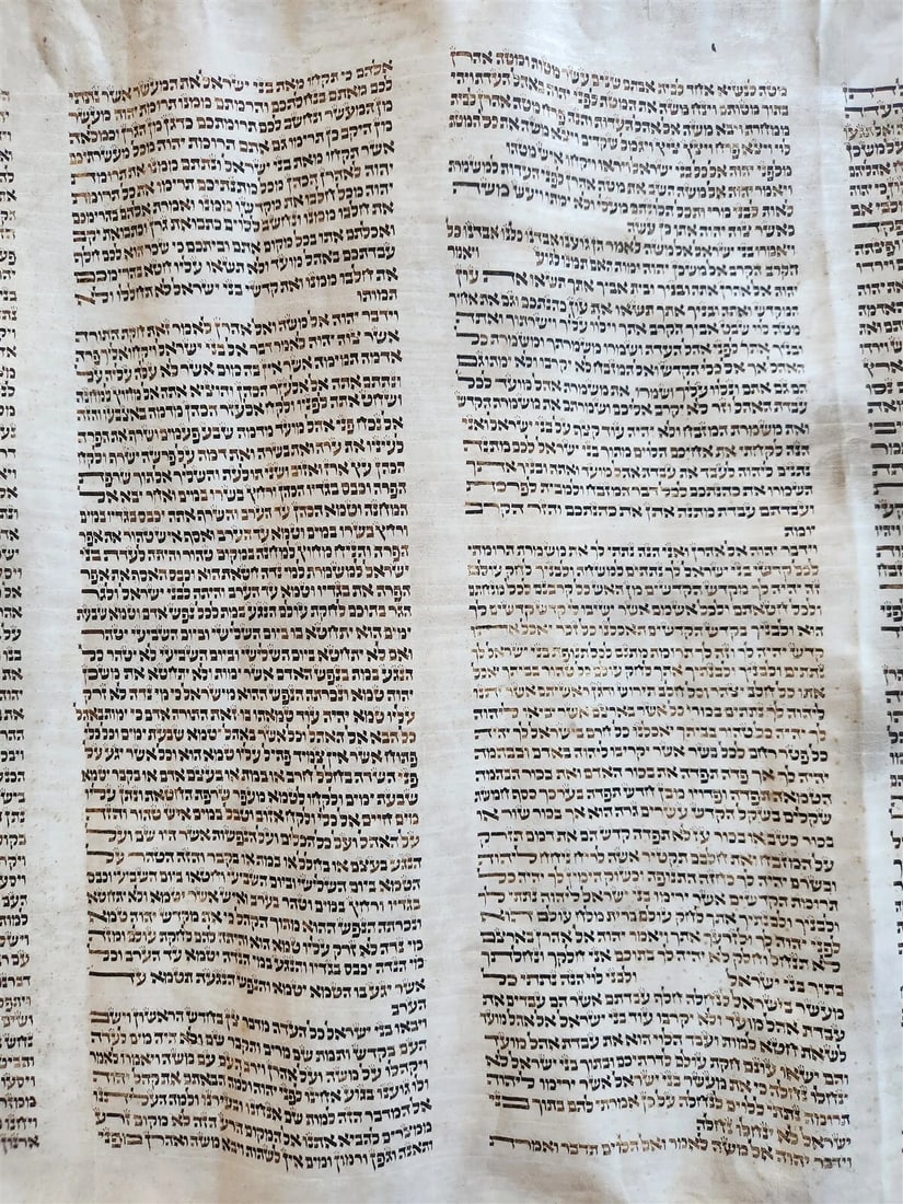 TORAH SCROLL FRAGMENT MANUSCRIPT on VELLUM antique BIBLE BOOK OF NUMBERS 21x42" - 5
