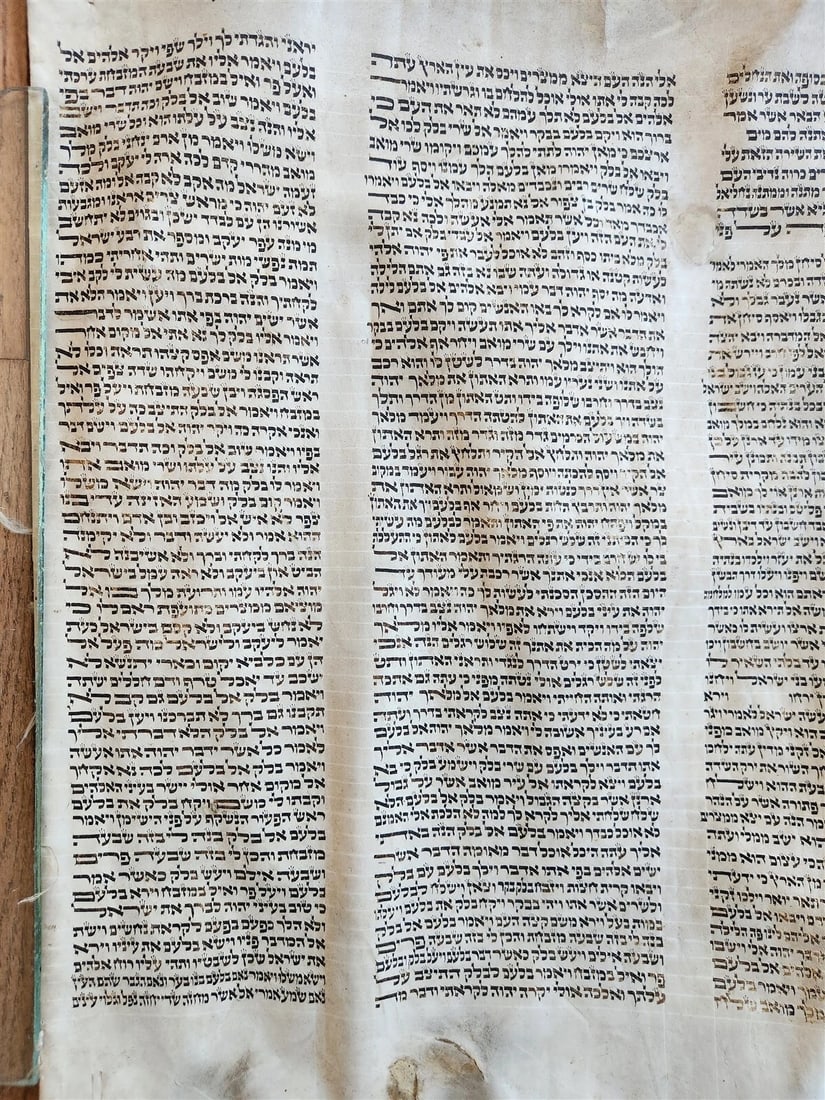 TORAH SCROLL FRAGMENT MANUSCRIPT on VELLUM antique BIBLE BOOK OF NUMBERS 21x42" - 7