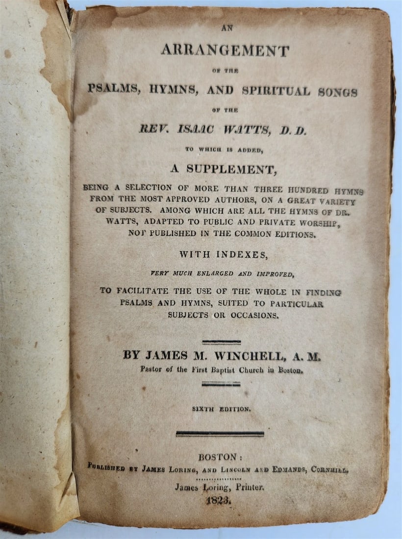 1823 ARRANGEMENT of PSALMS HYMNS & SPIRITUAL SONGS of I. Watts antique Americana - 2