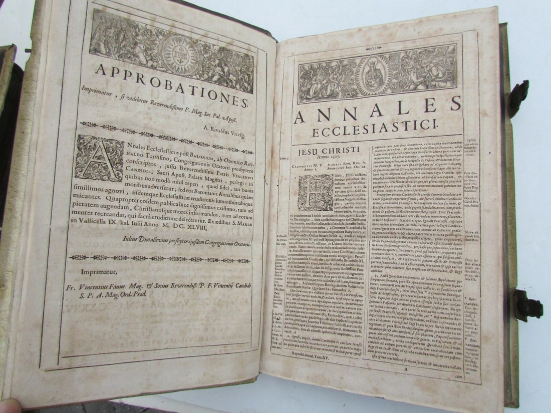 1691 BLIND-STAMPED PIGSKIN OVER WOODEN BOARDS FOLIO ANNALES ECCLESIASTICI Vol.15 - 12