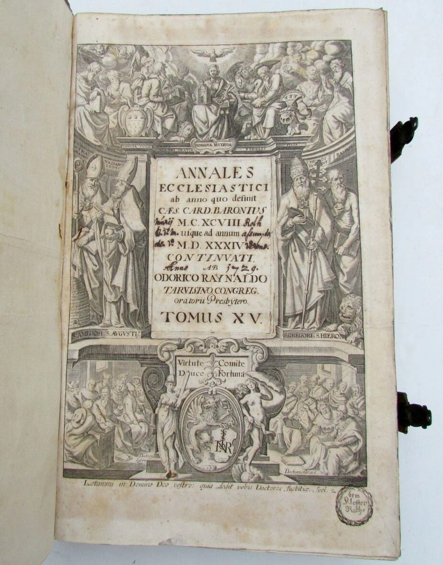 1691 BLIND-STAMPED PIGSKIN OVER WOODEN BOARDS FOLIO ANNALES ECCLESIASTICI Vol.15 - 9
