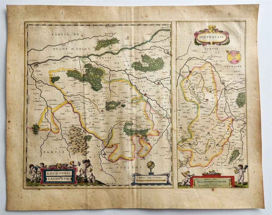 1640 MAP of FRANCE LOUDONOIS by WILLEM BLAEU antique AUTHENTIC hand colored - 2