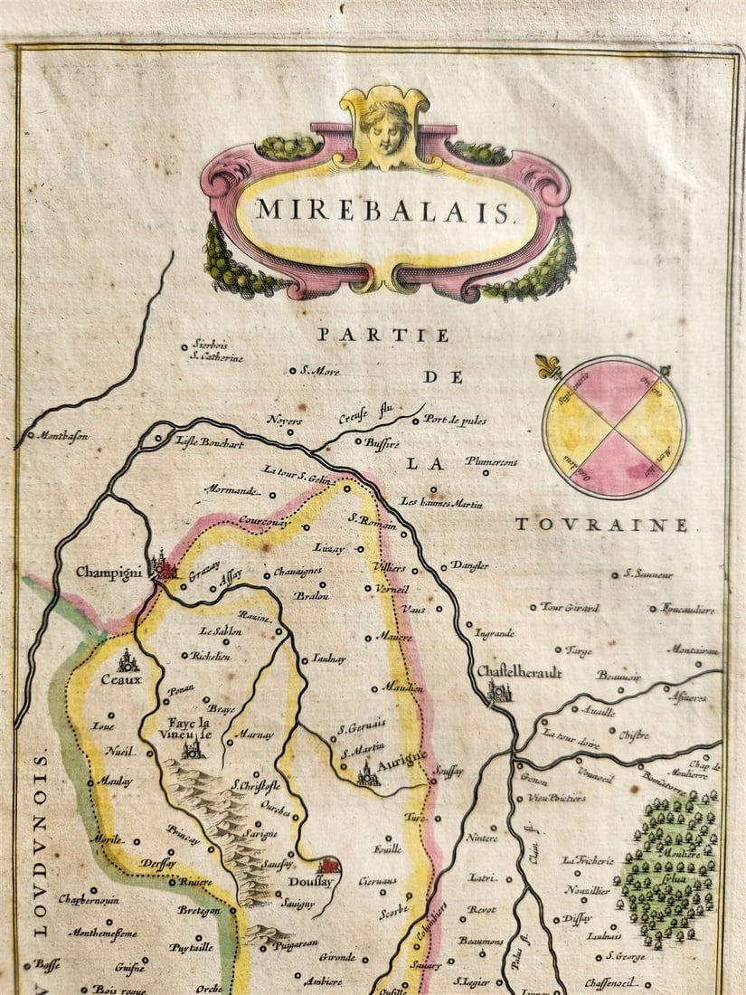 1640 MAP of FRANCE LOUDONOIS by WILLEM BLAEU antique AUTHENTIC hand colored - 4