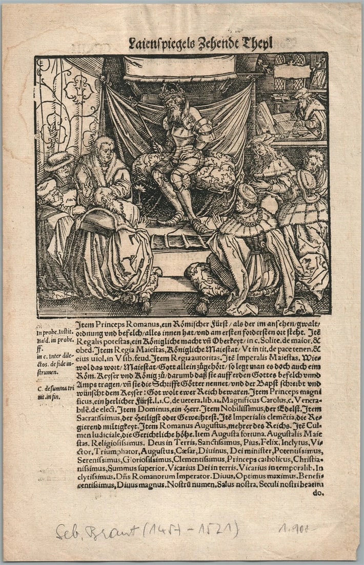 1550 ENGRAVING antique from Justin Gobler Der Rechten Spiegel Law BOOK 16th cent (1 of 3)