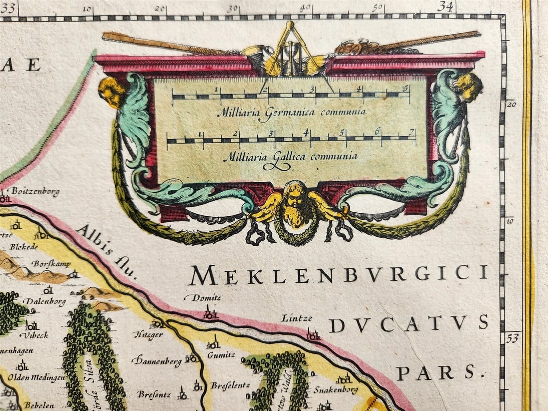 1640 MAP of GERMANY LUNEBURG by WILLEM BLAEU antique AUTHENTIC hand colored - 3