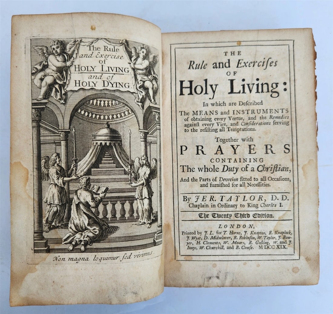 1719 THE RULE AND EXERCISES OF HOLY LIVING w/ PRAYERS antique in ENGLISH (1 of 9)