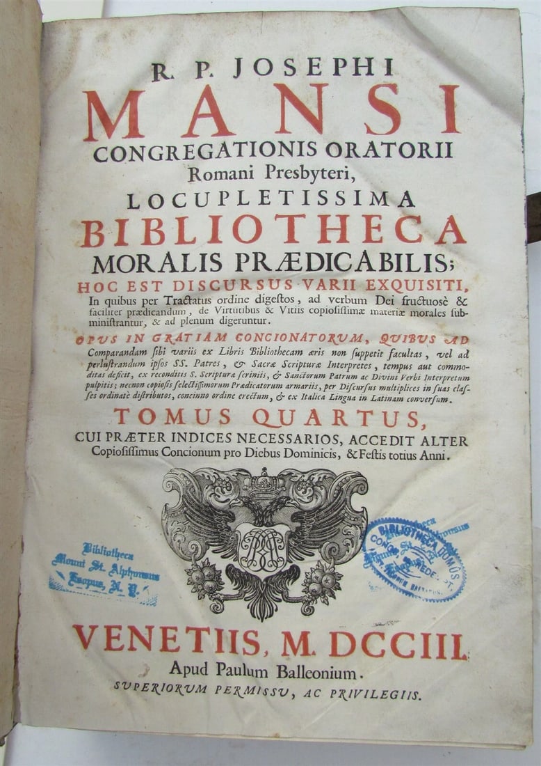 1703 BLIND-STAMPED PIGSKIN BOUND ANTIQUE FOLIO by Josephi Mansi Vol.4 - 5