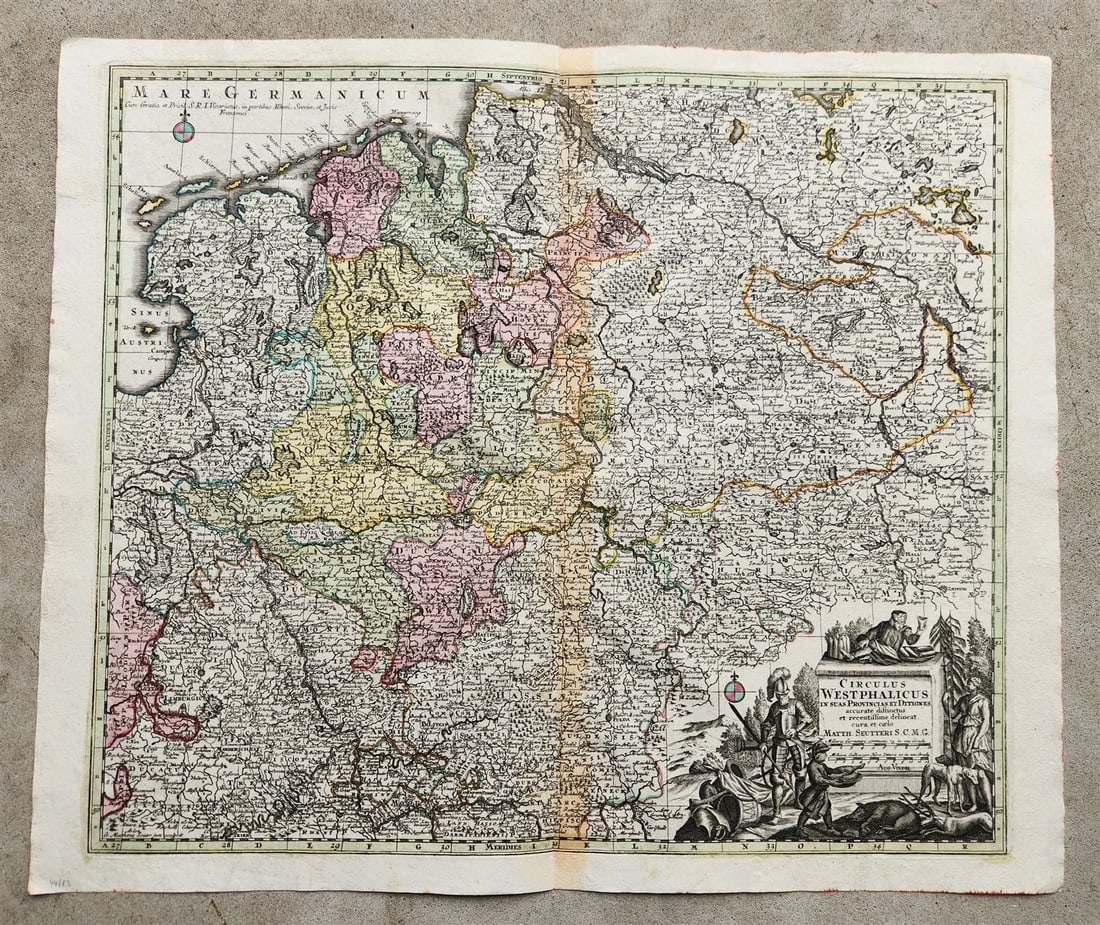 1740s GERMANY Circulus WESTPHALICUS antique MAP by Matthaus Seutter WESTPHALIA (1 of 6)