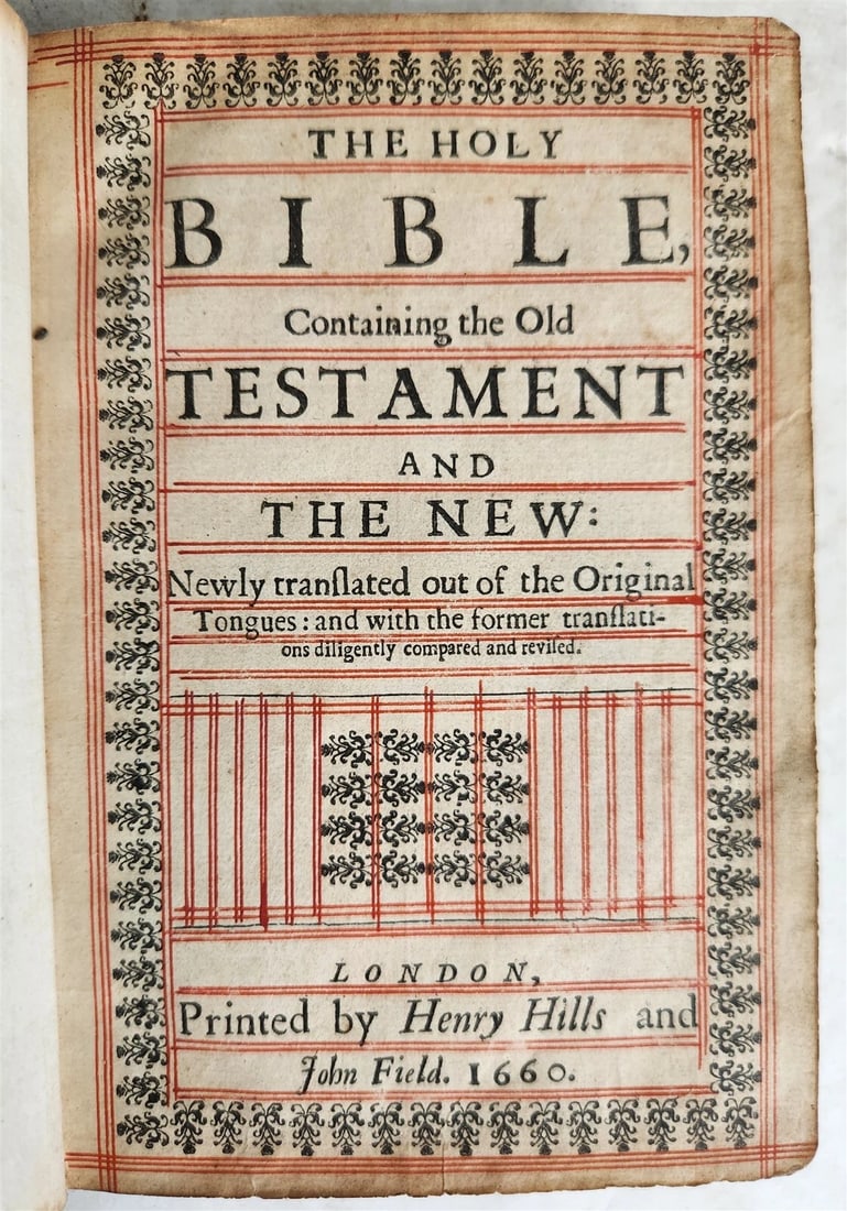 1660 BIBLE in ENGLISH OLD & NEW TESTAMENT antique BINDING w/ SILVER CORNERS (1 of 13)