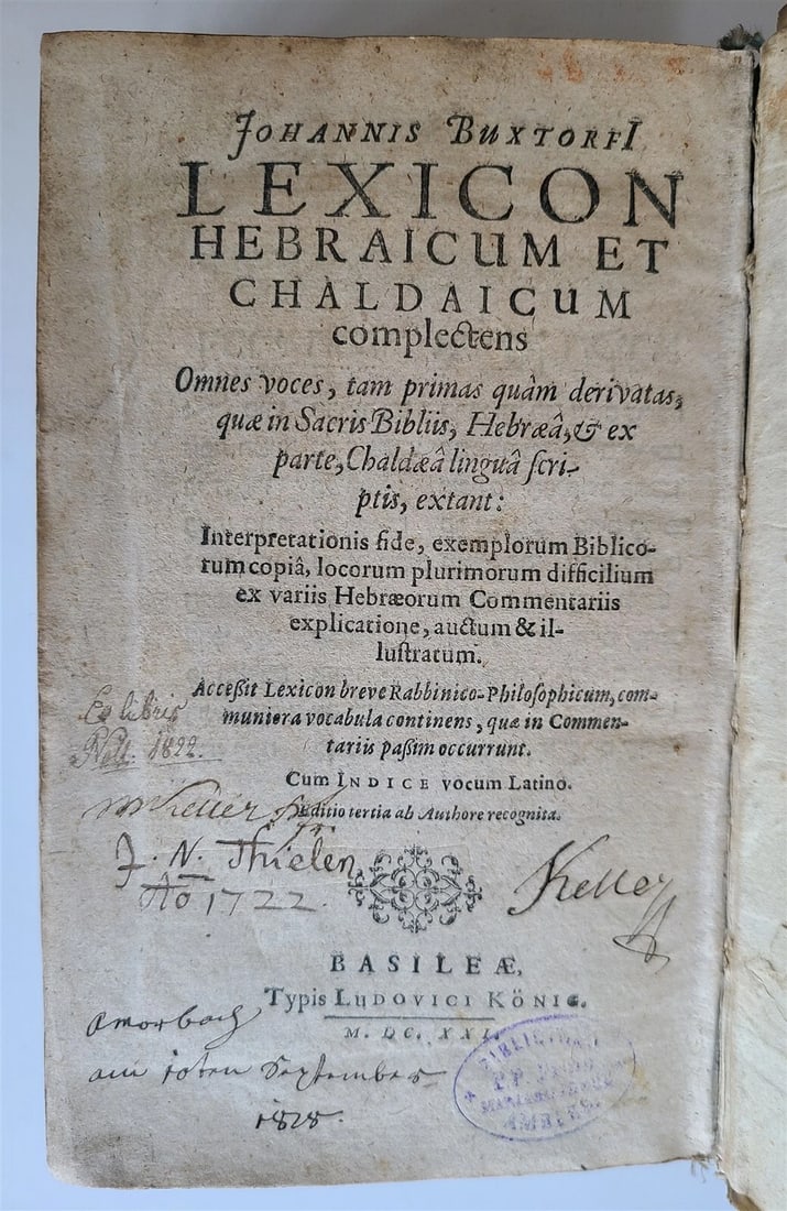 1621 J. BUXTORF Lexicon Hebraicum & Chaldaicum JUDAICA antique VELLUM BINDING: Title: 1621 J. BUXTORF Lexicon Hebraicum & Chaldaicum JUDAICA antique VELLUM BINDING Description: BUXTORF, Johannes (1564-1629) Lexicon Hebraicum & Chaldaicum: completens omnes voces, tam primaq quam