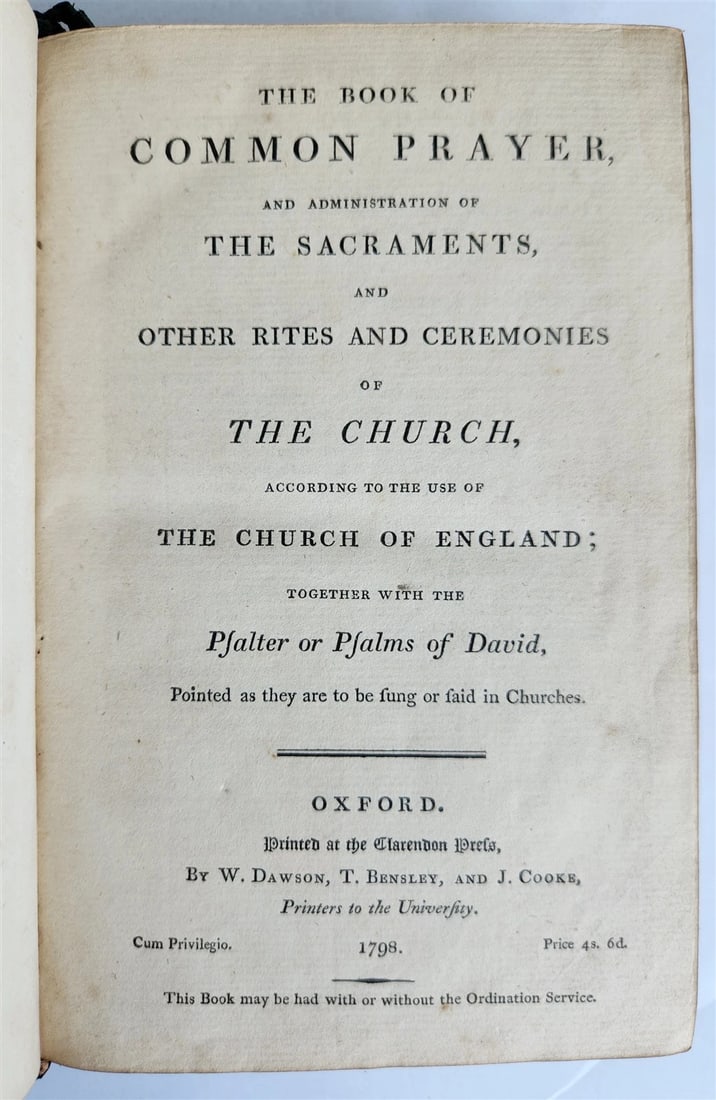 1798 BOOK of COMMON PRAYER w/ PSALTER antique in ENGLISH (1 of 16)
