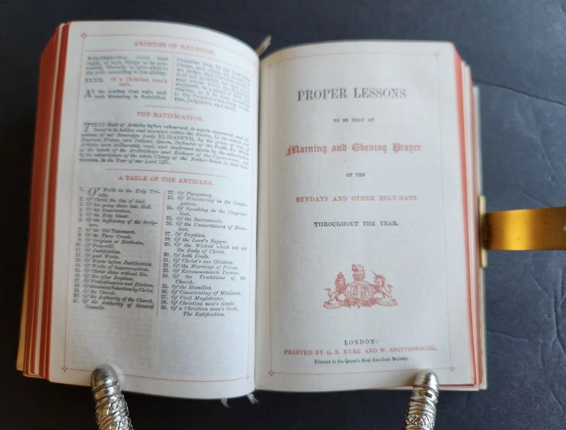 1890s COMMON PRAYER BOOK in ENGLISH antique NICE BINDING w/ APPLIED CROSS - 9