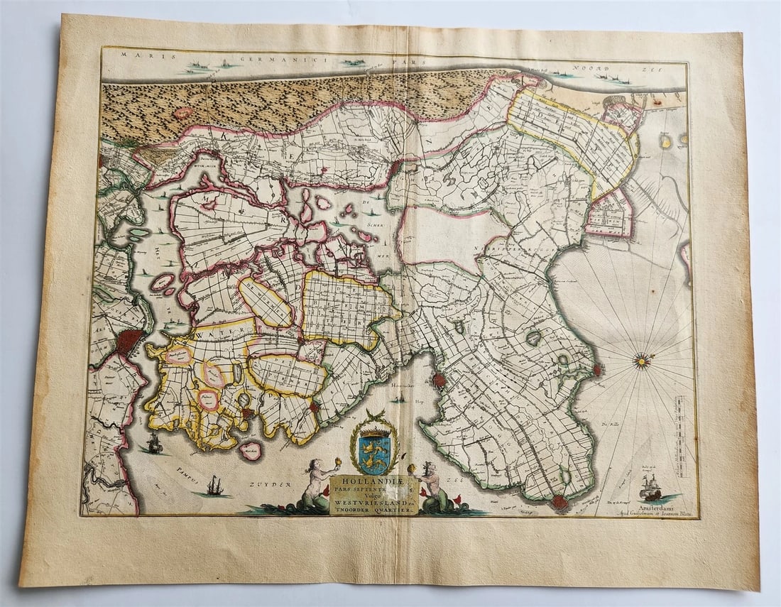 1640 MAP of HOLLANDIA NETHERLANDS by WILLEM BLAEU antique AUTHENTIC (1 of 5)